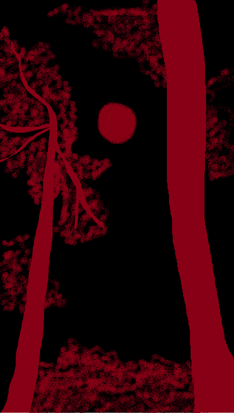 red trees on a black background